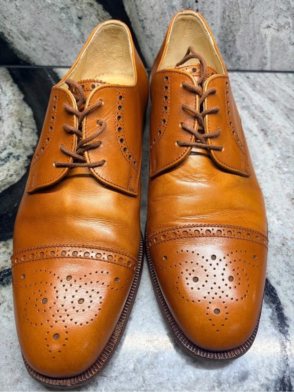 STAR Italian Leather Brogue Cap Toe Derby Shoes 42.5 US 9.5 Tan